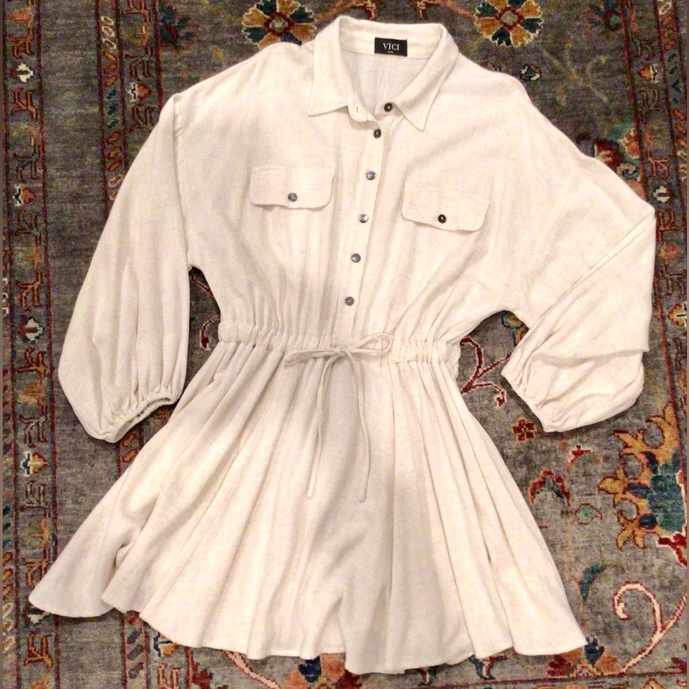 VICI TEXTURED LINEN / RAYON SHIRTWAIST DRESS / FUN & SO CUTE! - Picture 2 of 8